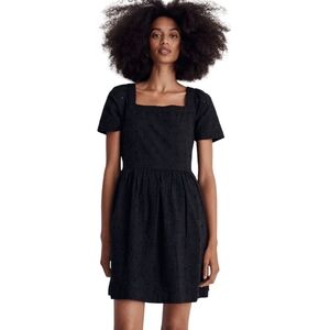 Madewell Eyelet Allie Mini Dress XS Black Cotton Square Neck Pockets Like New